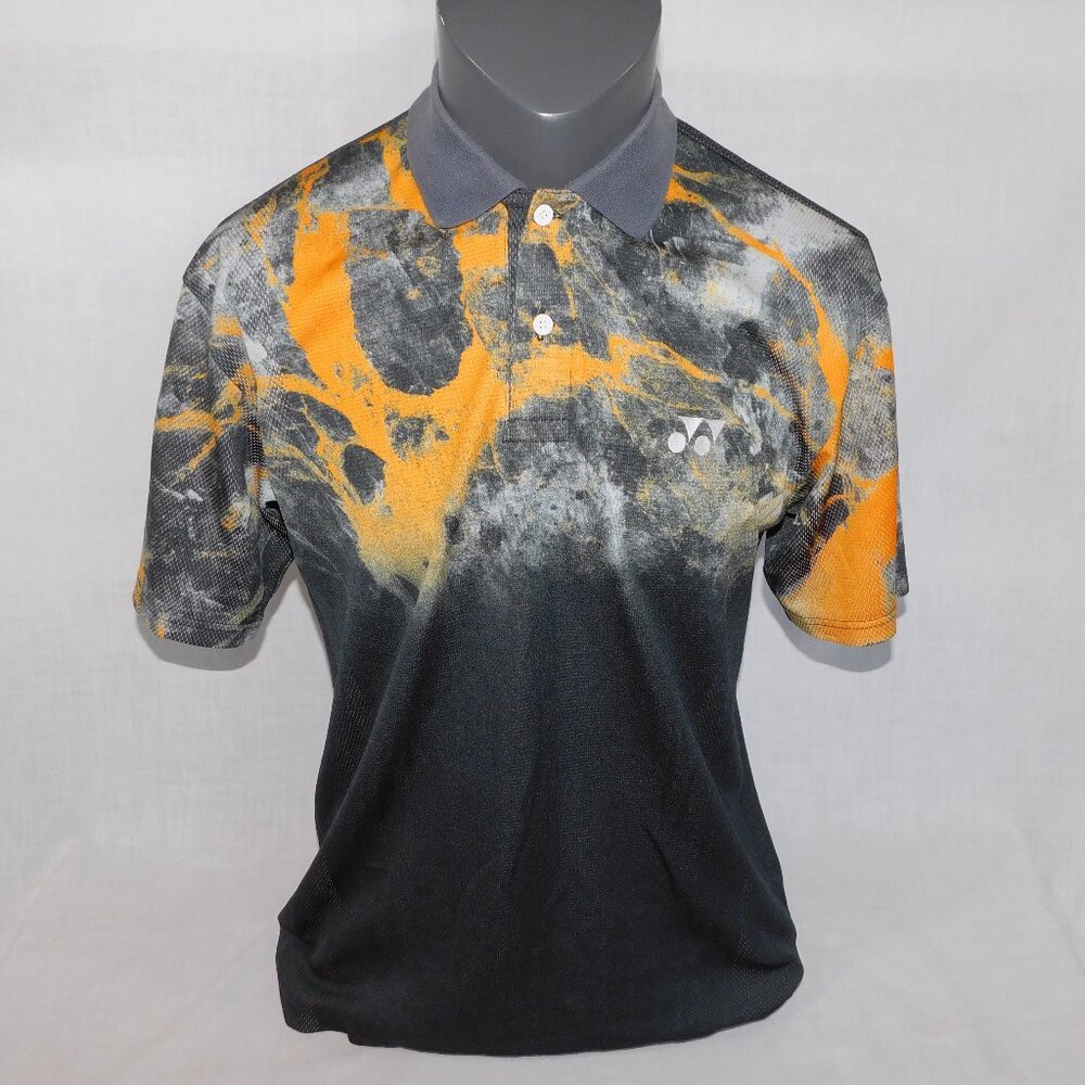 Yonex Mens L Orange black abstract print  Badminton Polo Shirt Made in Japan